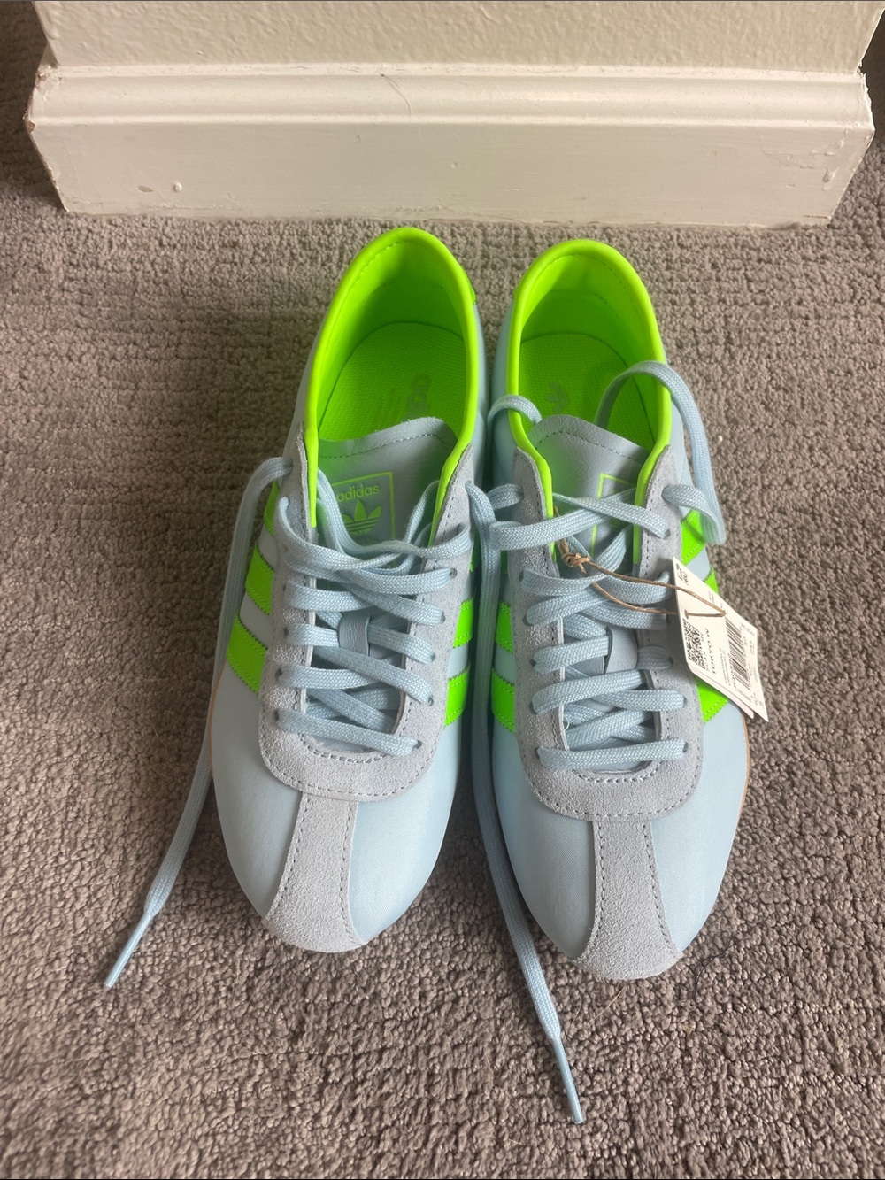 adidas tokyo Light Blue Sneakers with Neon Green Accents